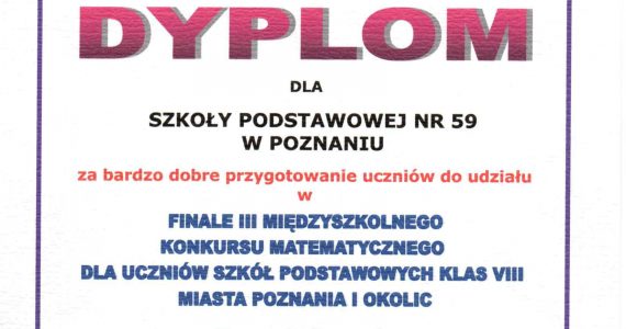 Dyplom za finał III Międzyszkolnego Konkursu Matematycznego